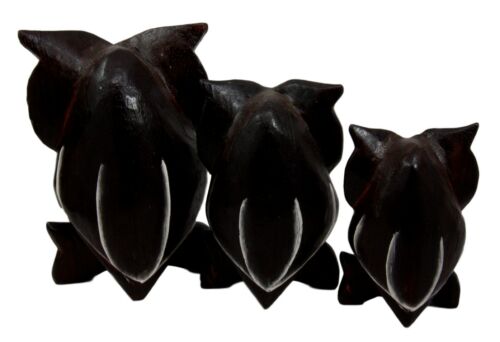Balinese Wood Handicrafts Forest Owl Family Set of 3 Decorative Figurines 6"H