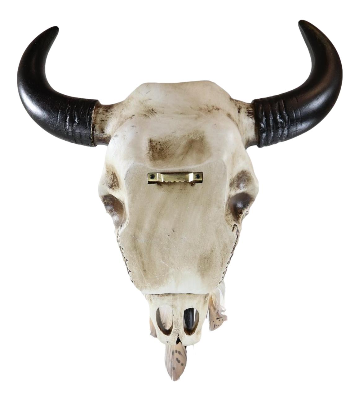 Large Western Native American Turquoise And Red Web Dreamcatcher Bison Cow Skull