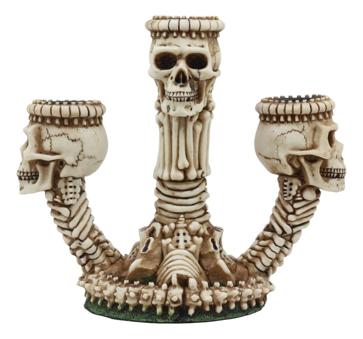 Ebros Trio Ossuary Graveyard Skulls & Skeleton Bones Candelabra Candle holder - Ebros Gift