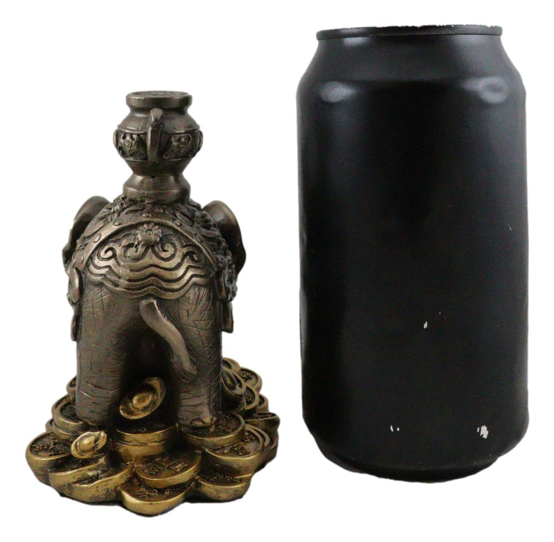 Ebros Feng Shui Auspicious Elephant With Trunk Up Standing On Gold Ingot Coins Statue