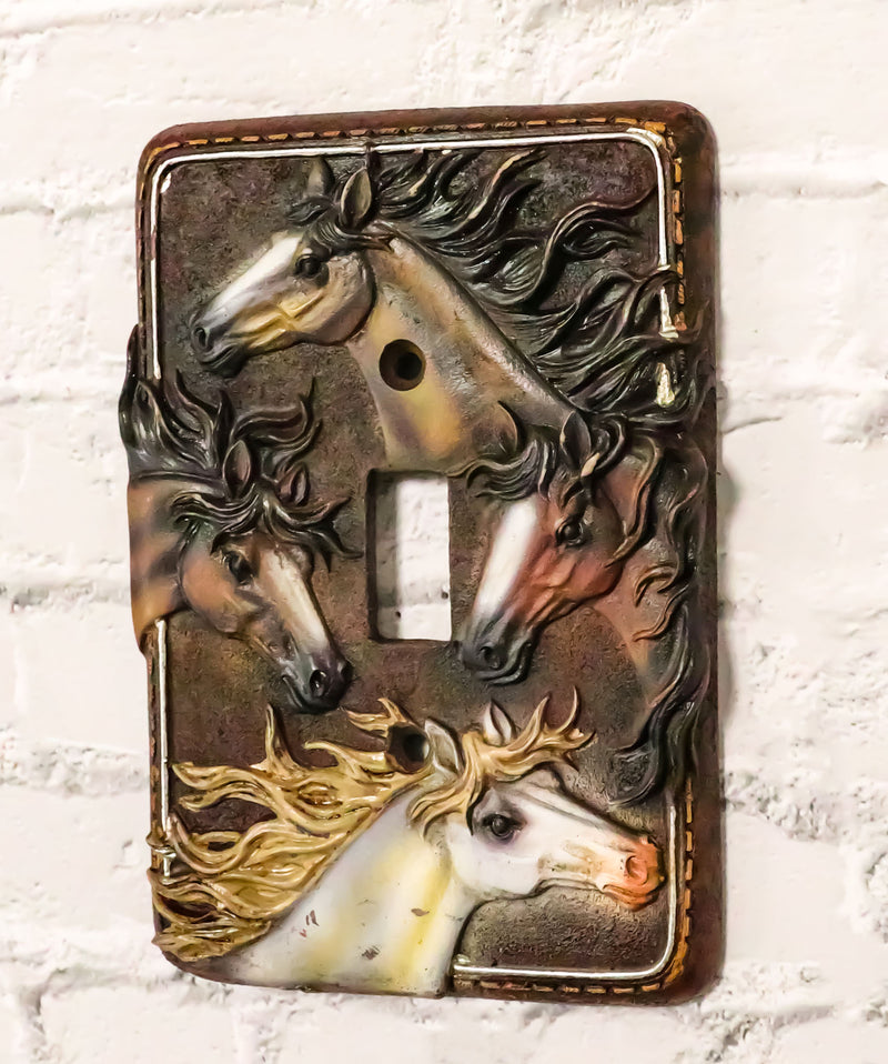 Set of 2 Western Rustic 4 Colorful Wild Horses Wall Single Toggle Switch Plates
