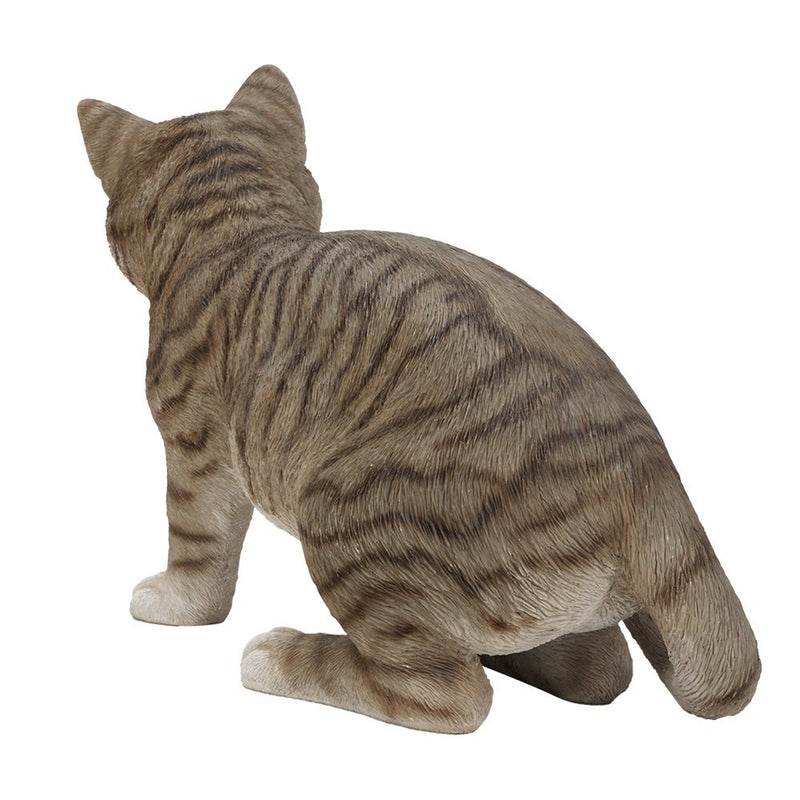 Ebros Lifelike Pawing Grey Tabby Cat Statue 13.75"Long With Glass Eyes Hand Painted Realistic Feline Cat Figurine