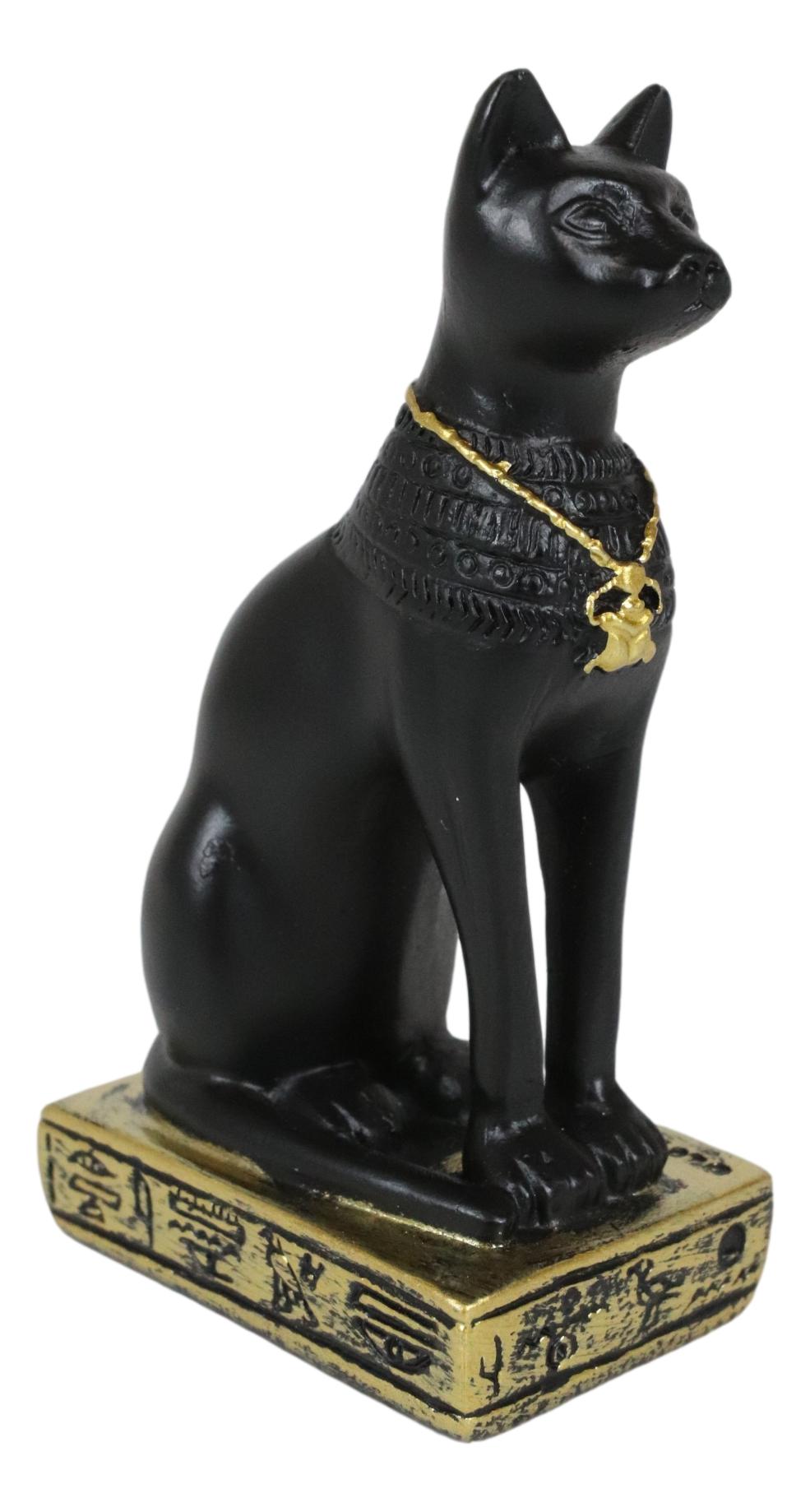 Ebros Egyptian Goddess Of Home Protection Bastet Cat With Scarab Necklace Figurine 3"H