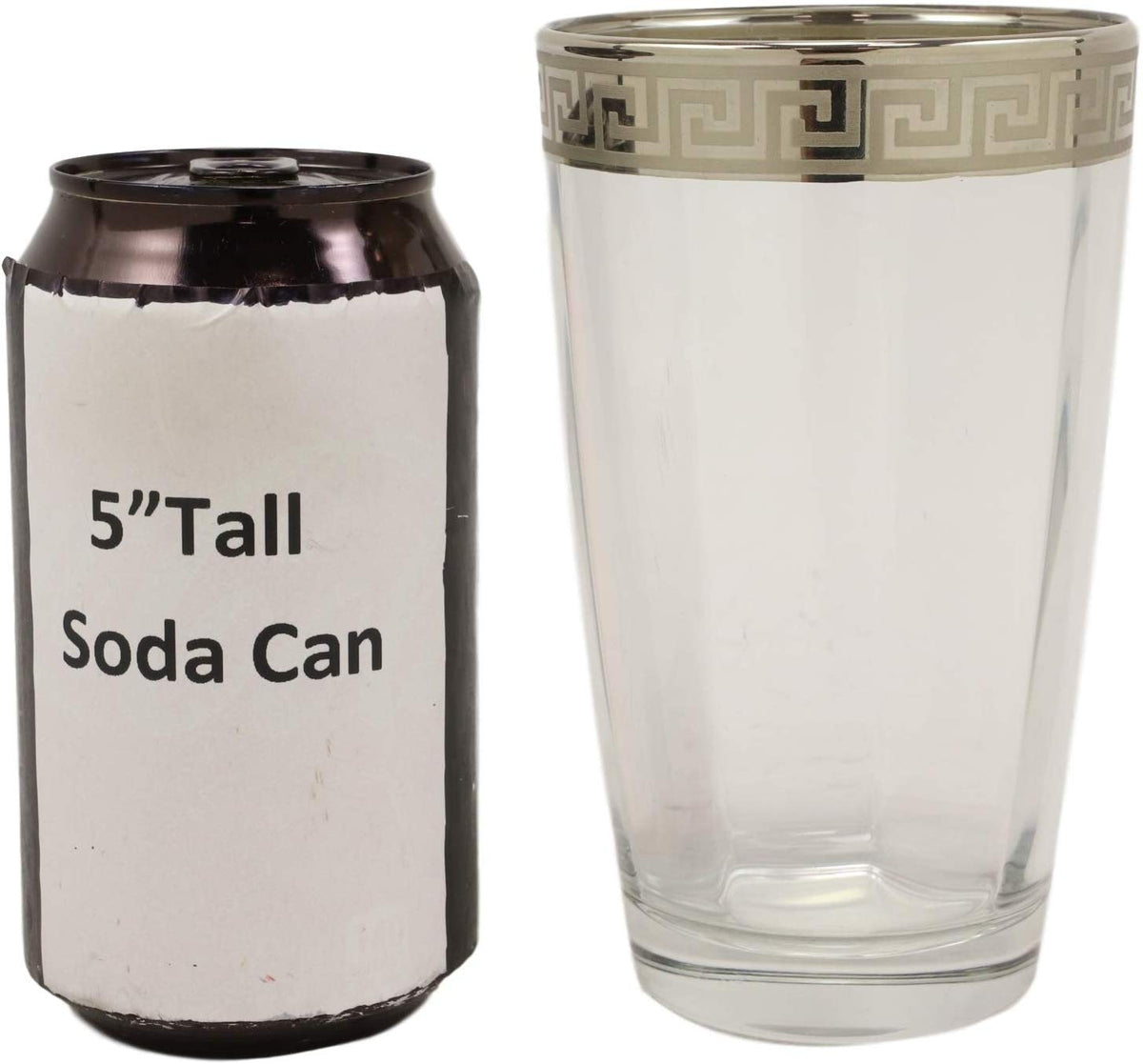 Ebros Silver Accented Meander Greek Fret Key Rim 16oz Highball Glass Set of 6