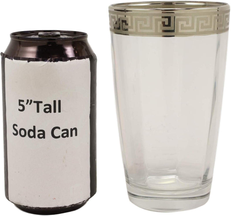 Ebros Silver Accented Meander Greek Fret Key Rim 16oz Highball Glass Set of 6