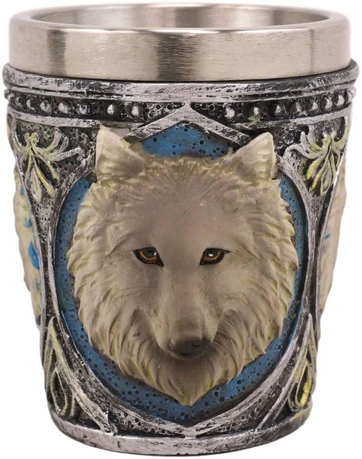 Pack Of 2 Full Moon Mythical Spirit Alpha Grey And White Wolf 2-Oz Shot Glasses