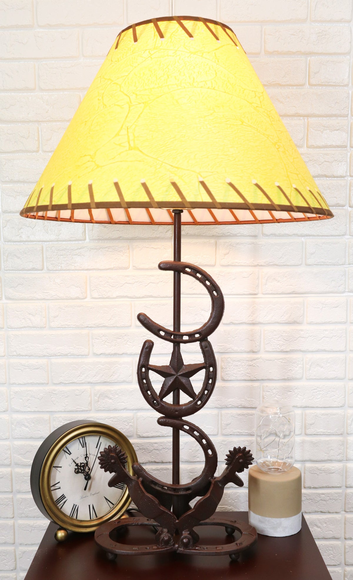 Ebros Set of 2 Cast Iron Western Horseshoes Base Desktop Table Lamps w/ Shade - Ebros Gift