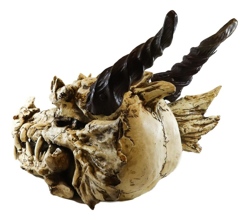 Large 27" Long Dragon Fossil Skull With Horns Mighty Grendel Resin Home Decor Figurine