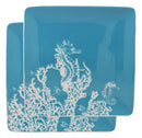 Ebros Nautical Seahorse By Corals Blue Large Dinner Plate Set of 2 Square 10.75"