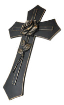Western Black and Bronze Blooming Rose Stalk Petals Cross Wall Crucifix Plaque
