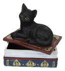 Wicca Mystical Black Cat Sitting On Book Of Spells Stack Decorative Jewelry Box