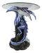 Elemental Frozen Ice Mother Dragon With Hatchling Baby Sculptural Side End Table