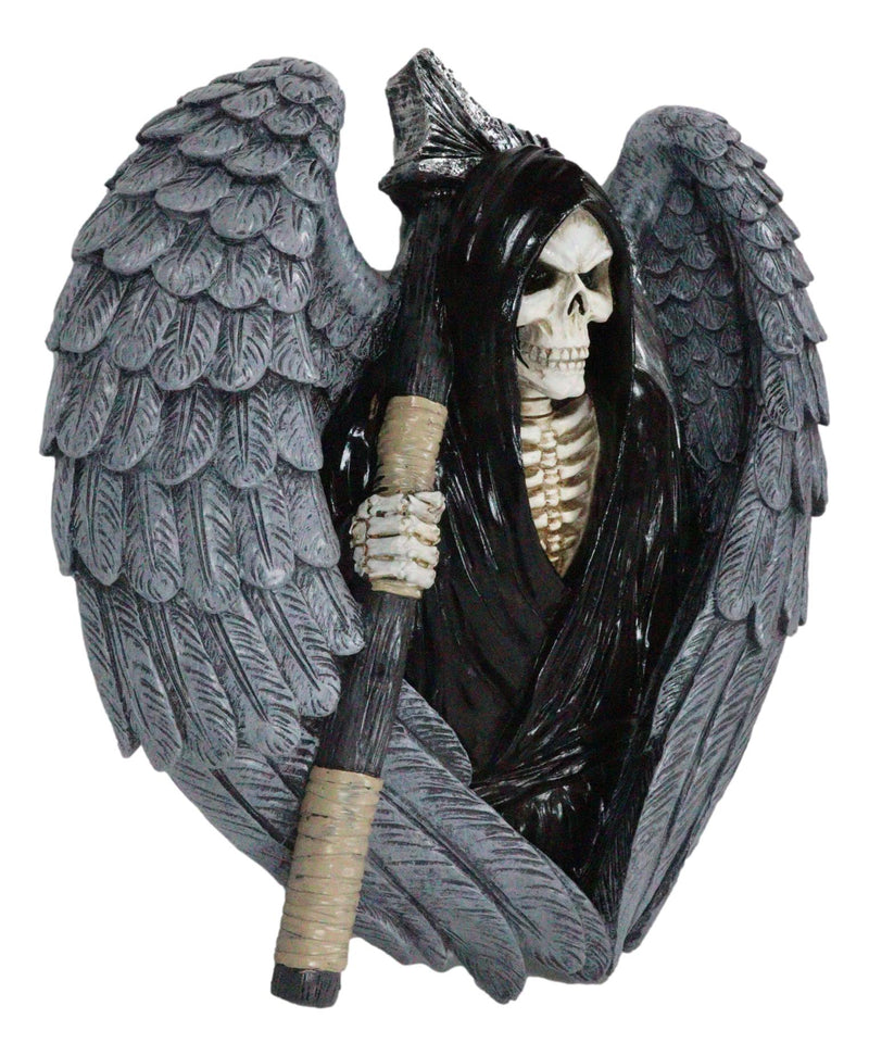 Gothic Grim Reaper Skeleton with Angel Wings Holding Scythe Heart Wall Decor