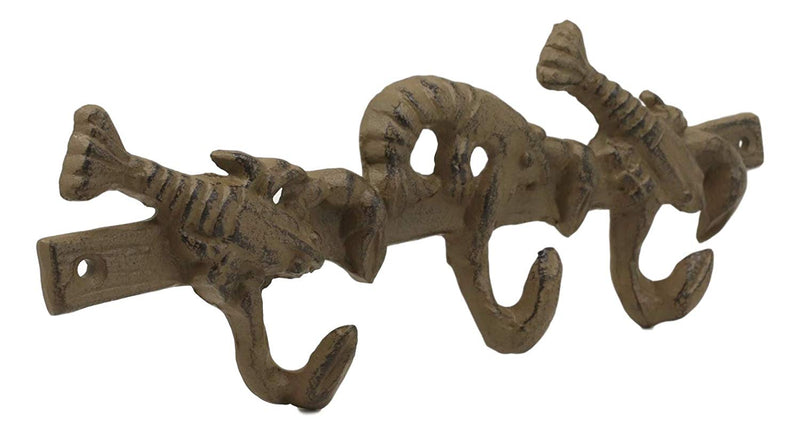 Ebros Cast Iron Nautical Cajun Creole Trio Lobster Pincers Wall Hooks Racks 9.75" Long Coastal Southwestern Rustic Vintage Hanger Wall Mount Coats Hats Keys Hook Decor Maine Crawfish Crayfish Boil