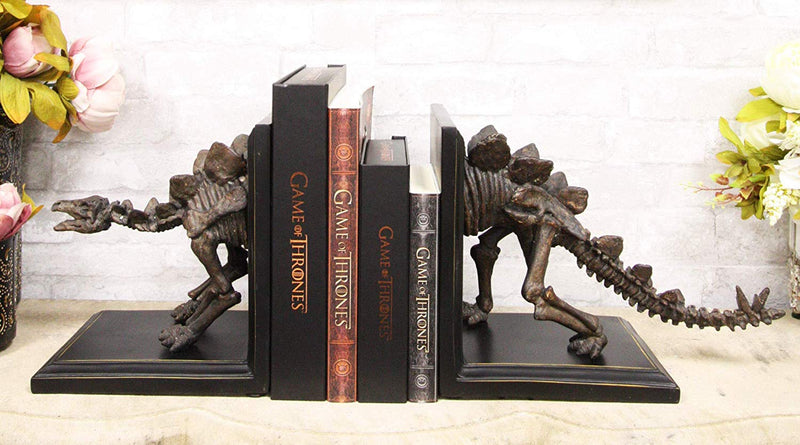 Ebros Museum Gallery Quality Prehistoric Stegosaurus Dinosaur Fossil Skeleton Bookends Pair Set Statue 9.75" High for Archaeology Fans Excavation of Ice Age Jurassic Era Decor Figurine Model