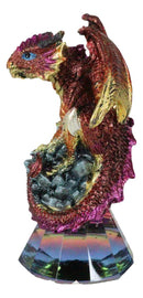 Red Iridescent Armored Rainbow Wyrmling Dragon On Faux Crystal Prism Figurine