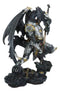 Faux Stone Silver Armored Dragon Holding Excalibur Dagger Blade Sword Statue