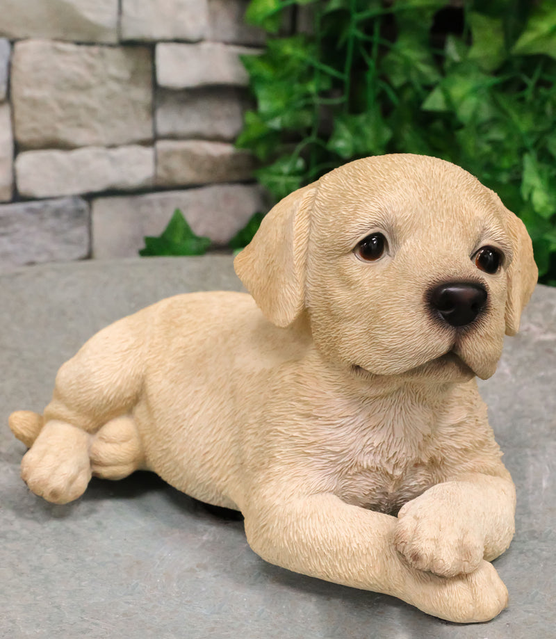 Lifelike Adorable Labrador Puppy Dog Lying On Belly With Crossed Arms Figurine