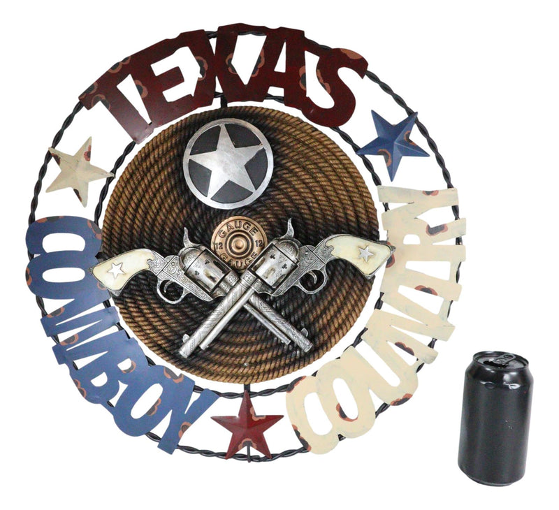 18" Wide Vintage Rustic Texas Cowboy Country 2 Pistols Metal Circle Wall Decor