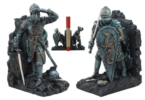 Medieval Dragon Heraldry Knight Bookends Statue 8"Tall Set Suit Of Armor Knights