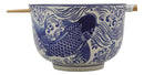 Ming Style Feng Shui Koi Fish 6"D Pho Ramen Soup Rice Bowl With Chopsticks Set