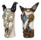 Set Of 2 Southwest Cow Skull With Turquoise Rocks And Braided Ropes Floral Vases