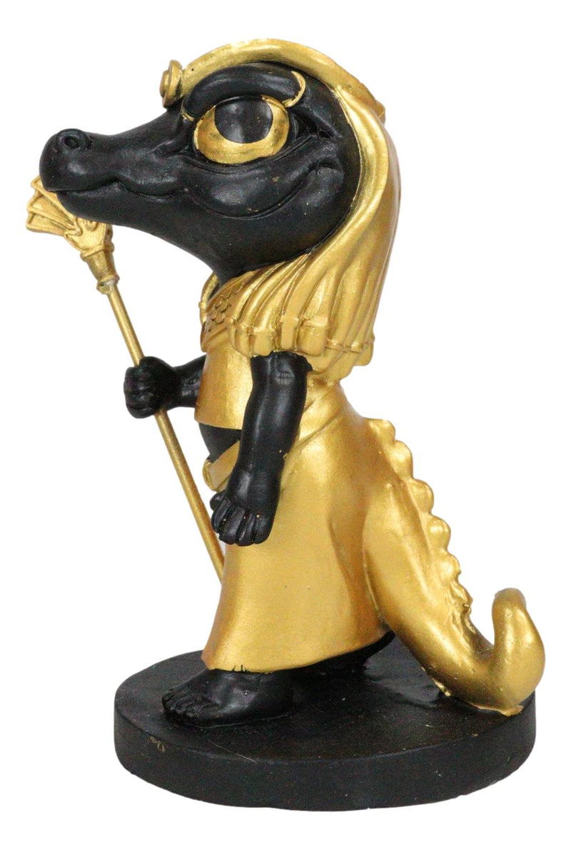 Ancient Egyptian Nile River God Sobek Crocodile Figurine In Black And Gold