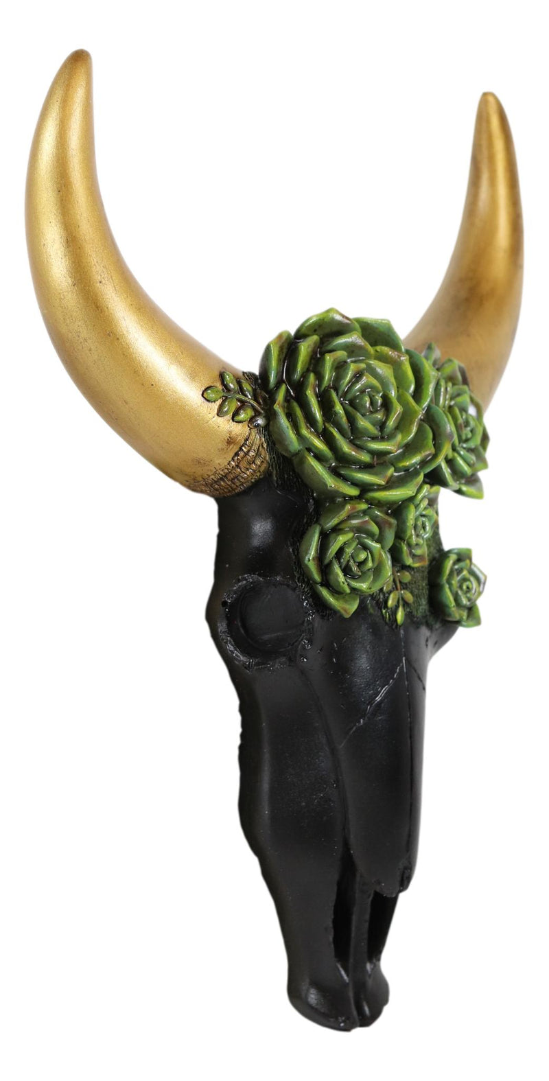 Rustic Western Bison Bull Cow Skull With Green Floral Roses Wall Decor Plaque