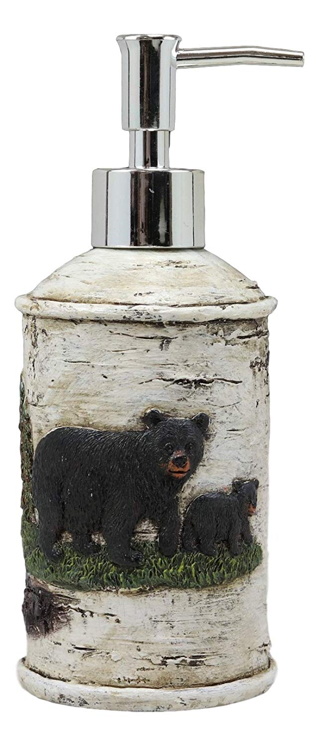 Ebros Rustic Black Bear Faux Birch Liquid Soap Or Lotion Pump Dispenser