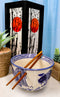 Zen Pond Koi Fish Waterfall Ramen Noodles 5"D Soup Rice Bowl With Chopsticks Set