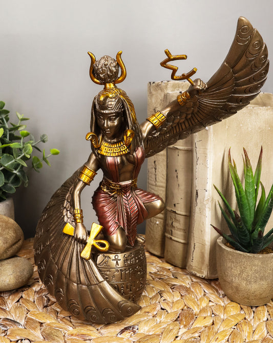 Ebros Egyptian Goddess Isis Ra Holding Ankh Figurine 9"H Statue Collectible - Ebros Gift