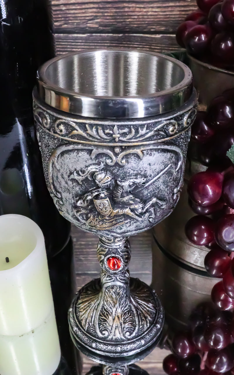 Medieval Knight Of Chivalry On Charging Horse Wine Goblet Royal Wine Chalice