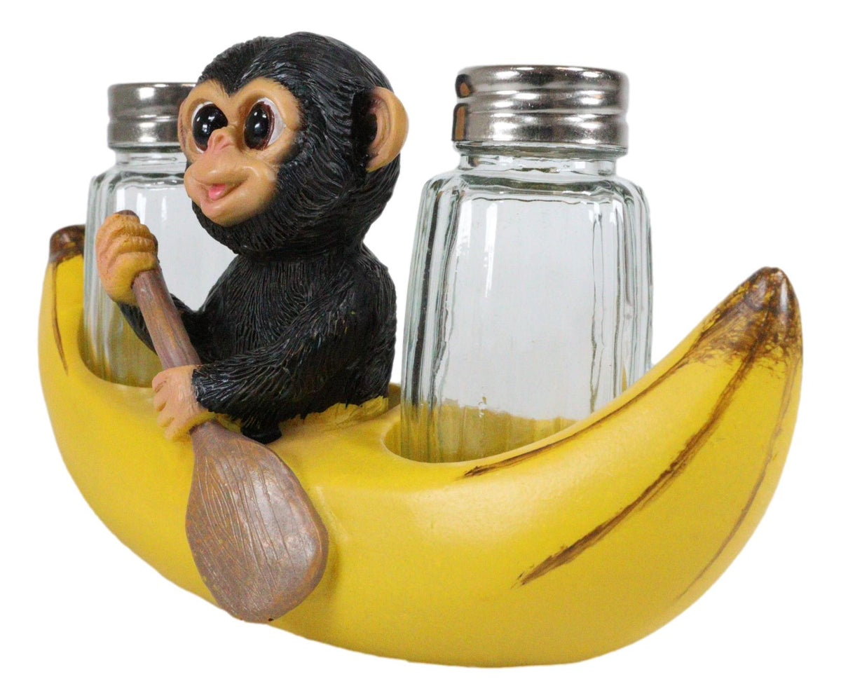 Ebros Gift Baby Monkey Rowing In Banana Boat Salt & Pepper Shakers Holder Figurine Set