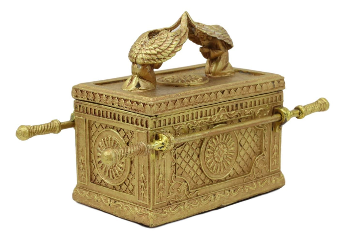 Matte Gold Ark Of The Covenant Model With Contents Figurine Decorative Box 1:10 - Ebros Gift