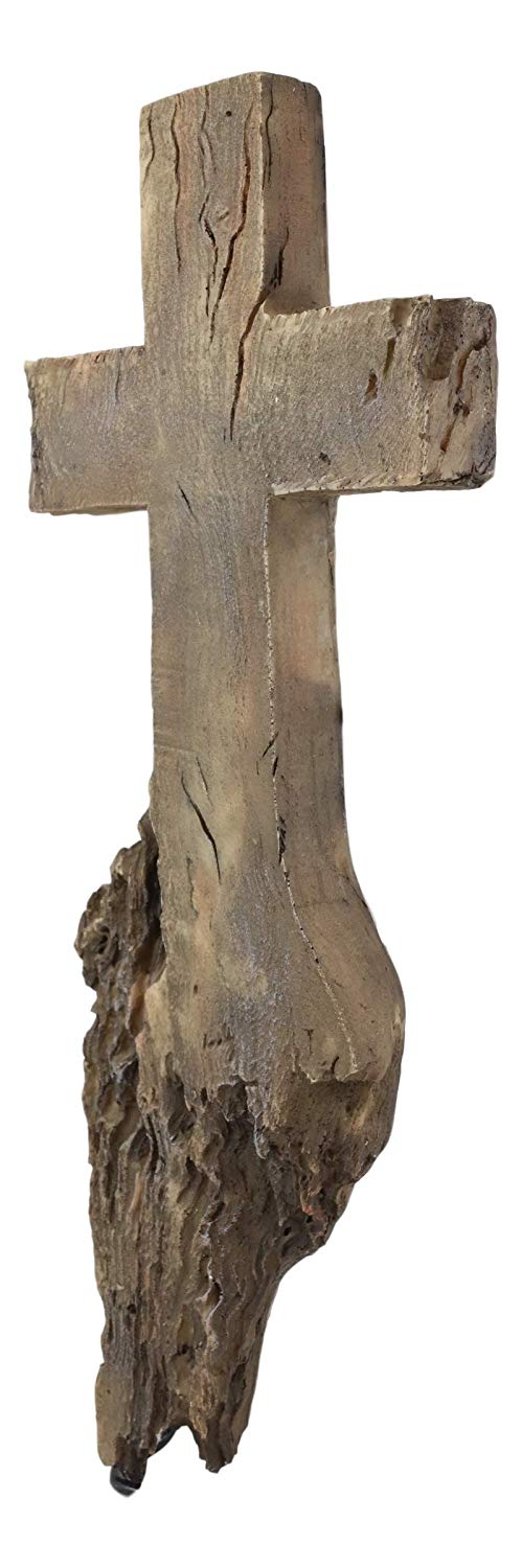 Ebros Inspirational Faux Wood Rustic Rugged Calvary Hill Tree Roots Wall Cross Crucifix Decor Hanging Plaque Crosses Vintage Art Sculpture 15.25" Tall Catholic Christian Accent Decorative Crosses