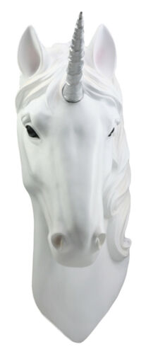 Ebros Her Majesty White Unicorn Wall Head Mount Decor 3D Figurine Ancient Rampart Fabled Steed Silver Horned Unicorn Wall Decorative Plaque - Ebros Gift