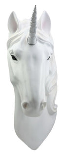Ebros Her Majesty White Unicorn Wall Head Mount Decor 3D Figurine Ancient Rampart Fabled Steed Silver Horned Unicorn Wall Decorative Plaque - Ebros Gift