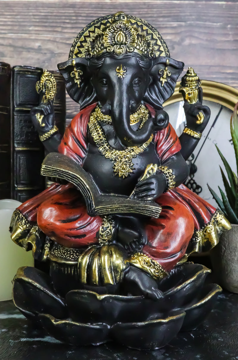 Vastu Hindu God Ganesha Seated On Lotus Writing Mahabharata Scrolls Figurine