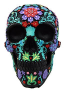 Ebros Gift Day Of The Dead Black Multi Colored Floral Tattoo Skull Figurine 8"L