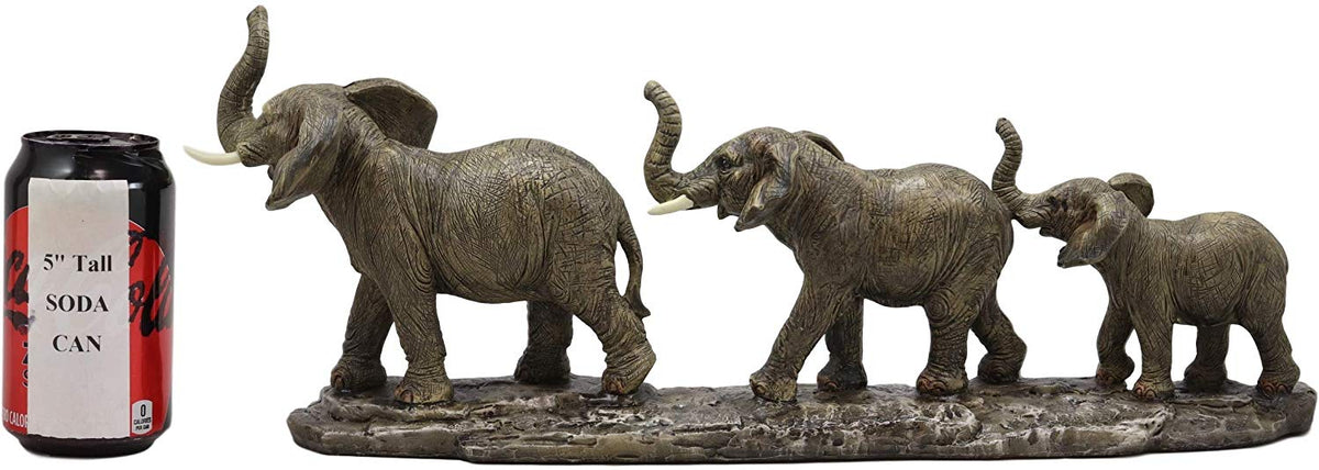 Ebros Safari Savanna Trio Marching Elephants Father and 2 Calves On A Single File Statue 17.5" Long Elephant Family Migration Figurine Sculpture Decor Gifts Feng Shui Vastu Symbol of Luck and Fortune