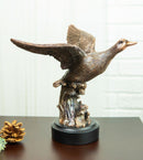 Rustic Pond Flying Mallard Duck Statue In Bronze Electroplated Resin Finish