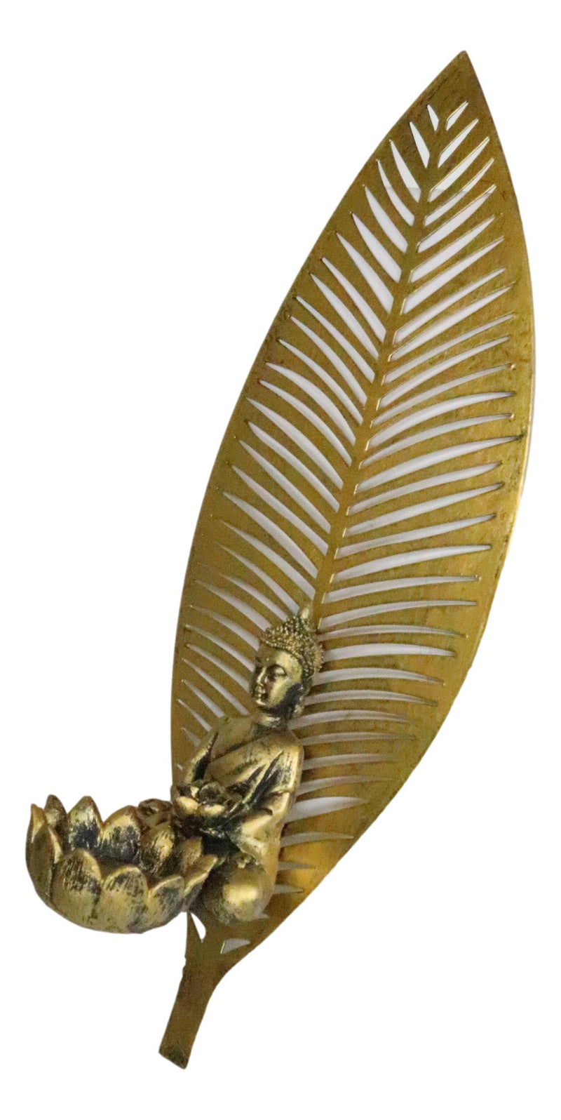 Ebros Meditating Buddha On Lotus With Leaf Tea Light Votive Candle Holder Wall Decor