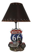 Vintage Retro Red Motorcycle By Route 66 Highway Sign Desktop Table Lamp 19"Tall