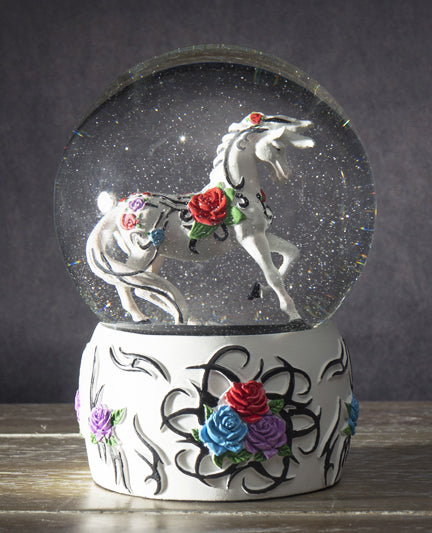 Trail Of Painted Ponies Western Garden Tribal Rose Horse Glitter Water Globe