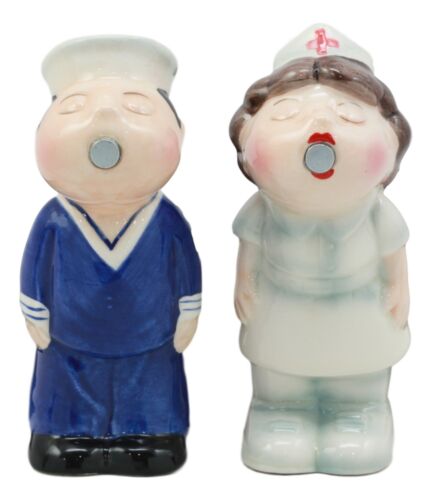 Ebros Sailor Kissing Nurse Salt And Pepper Shakers Set Ceramic Tabletop Decor