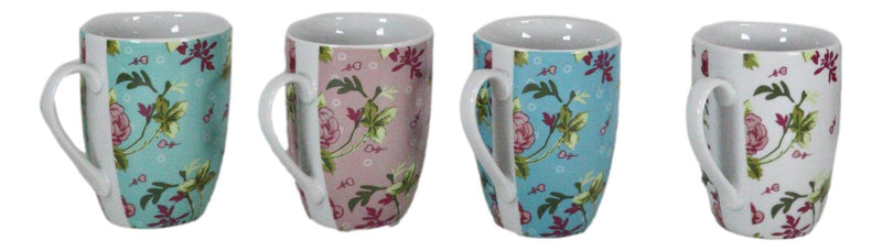 Ebros Victorian Floral Blossoms Porcelain 8oz Mug 4"Tall Coffee Tea Cup Set of 4 - Ebros Gift