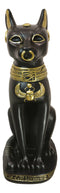 Large Black And Gold Egyptian Goddess Cat Bastet With Scarab Amulet Statue 37"H