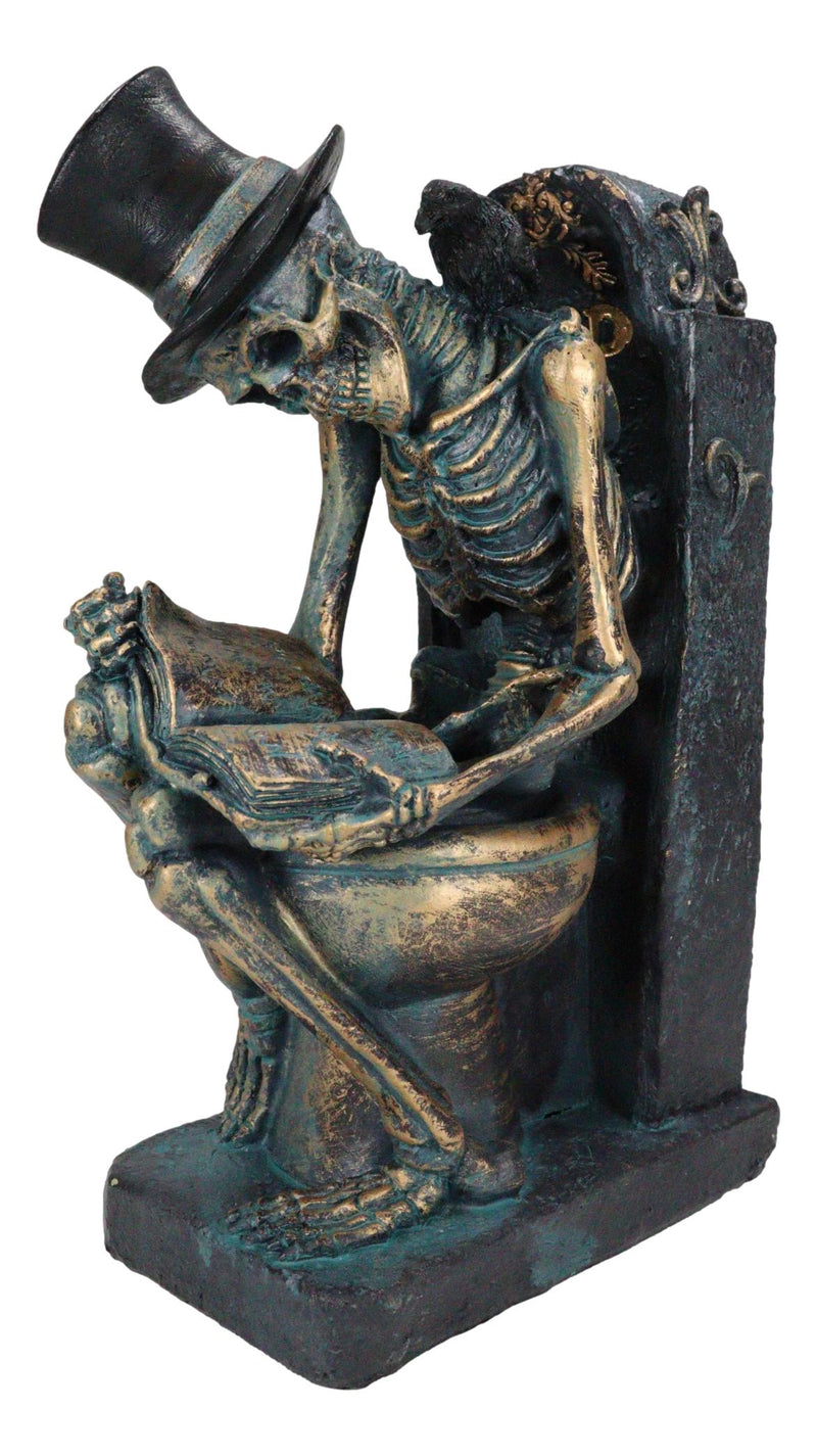 Constipated Skeleton With Raven On Graveyard Toilet Bowl Reading Book Figurine