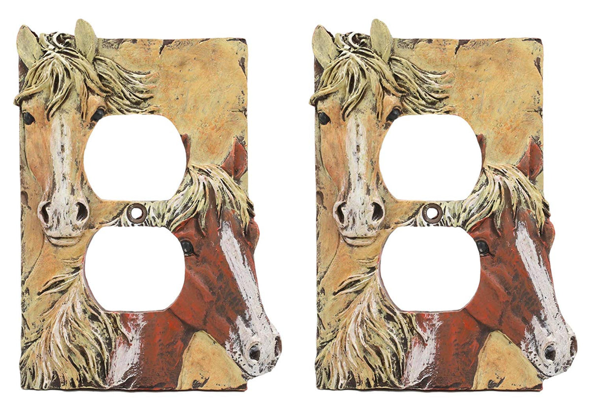 Rustic Western Chestnut Palomino Horses Duplex Outlet Receptacle Cover Set Of 2