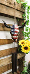 Large Rustic Western Patriotic Bull Cow Skull With US Flag Decorative Wind Chime